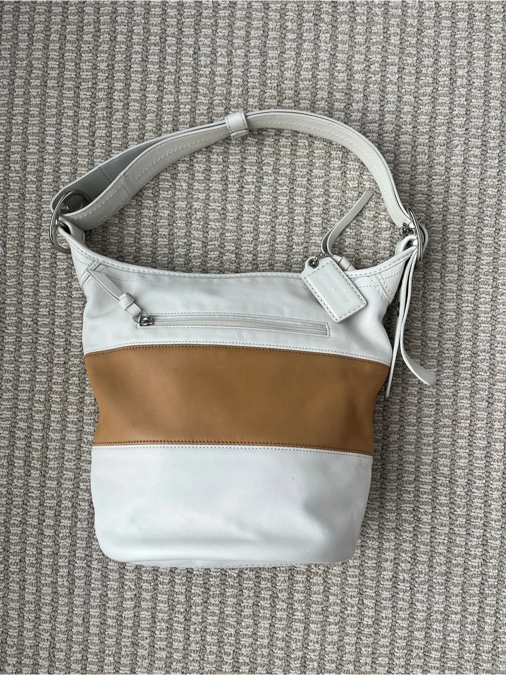 Coach Leather Rugby Duffle Bucket Bag White Camel F13357